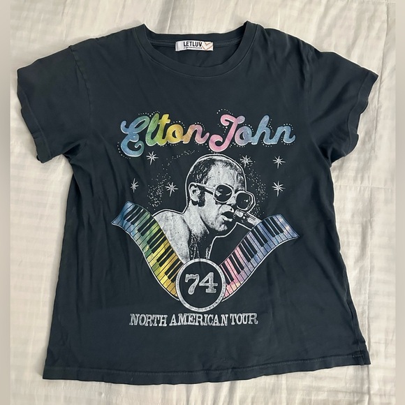 Anthropologie Letluv Elton John Glitter Graphic Tee - Picture 2 of 5